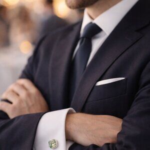 Sabika Cufflinks Light Green Swarovski Crystals Men's Unique